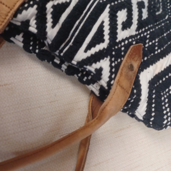 Anthro Jack and Dakota Black White Fringe Boho Purse Bag - Picture 7 of 10